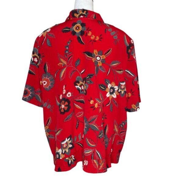 Alfred Dunner Women's Vintage Hawaain Floral Red Collard Blouse Size 22W - Picture 2 of 5